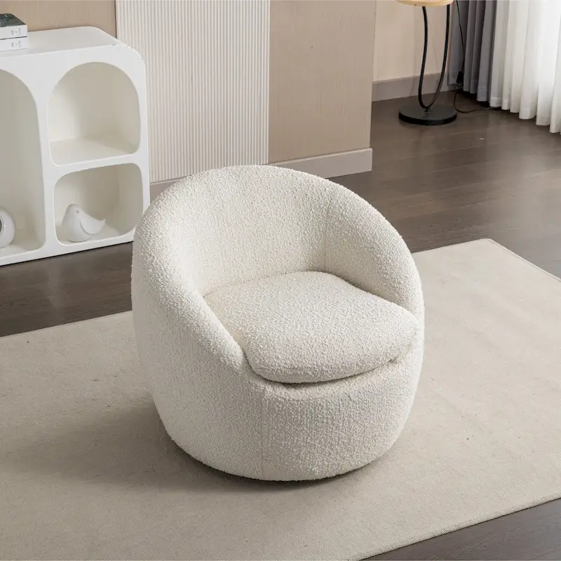 Cream White 31 Boucle Upholstered Barrel Chair with Swivel Base