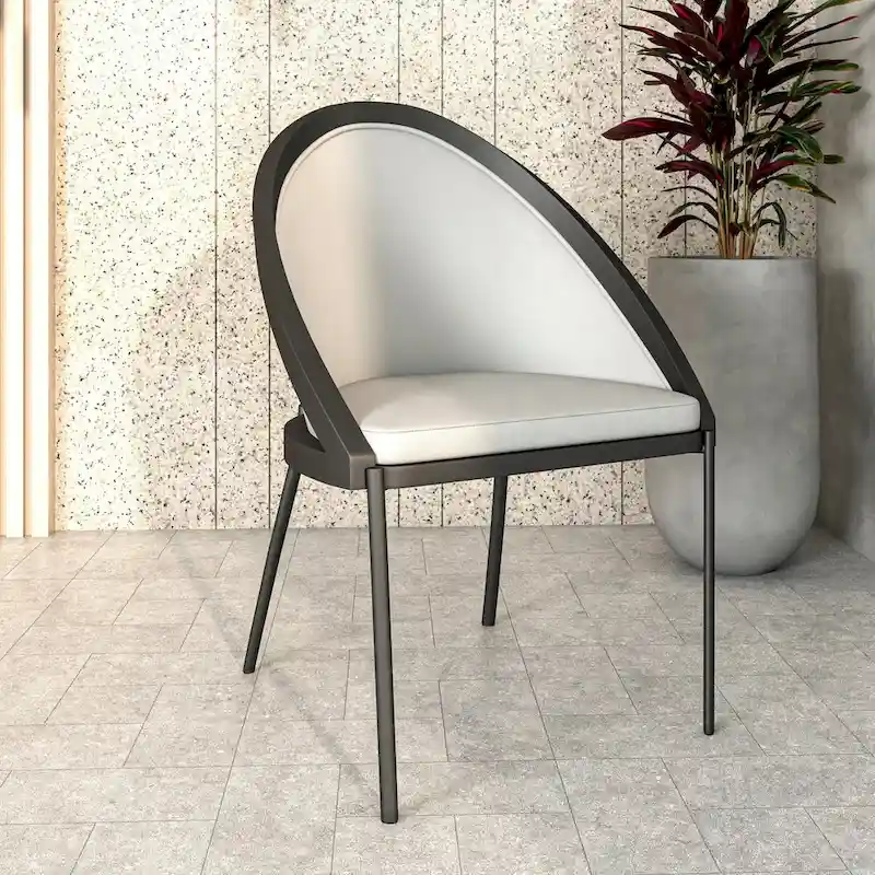 Urbane Upholstered Faux Leather Dining Chair with Powder Coated Steel Legs by LeisureMod