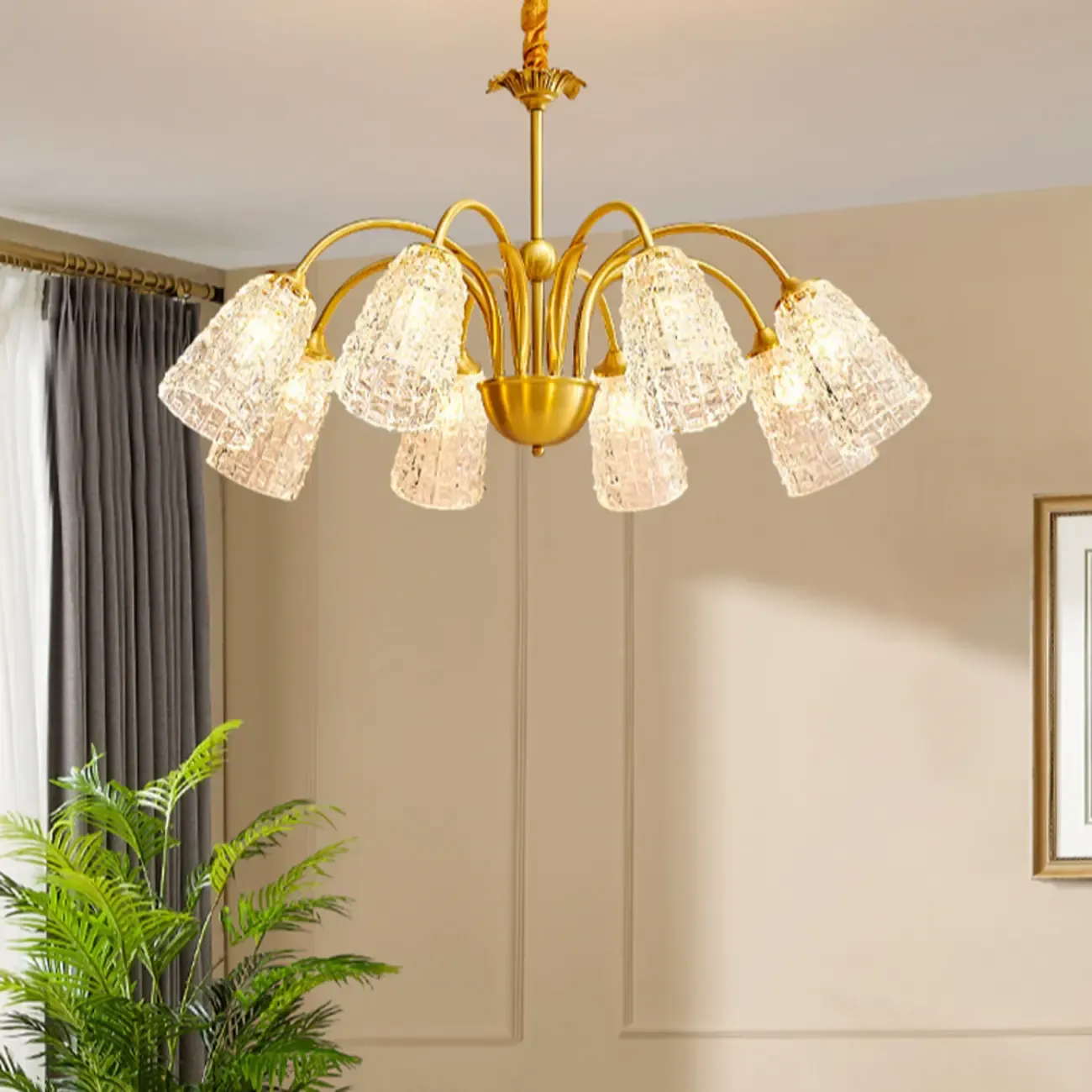 Elegant Gold Downward Crystal Bell Chandelier