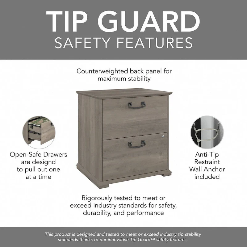 Farmhouse Lateral File Cabinet, 2-Drawer, Linen White Oak / Driftwood Gray, Single User