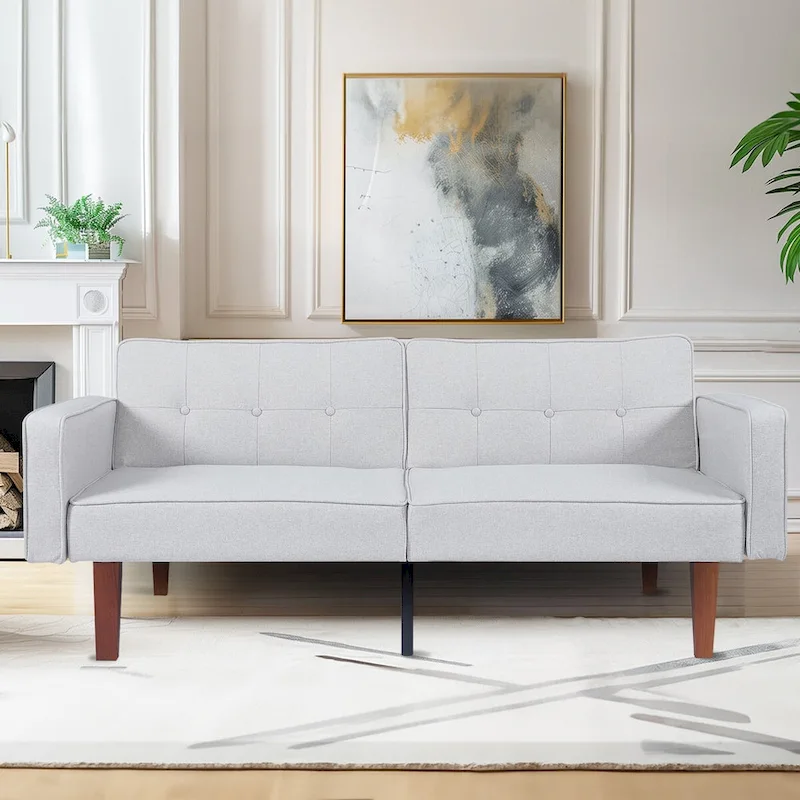 68 in. Soft Convertible Sofa Bed with Adjustable Backrest and Solid Wood Legs