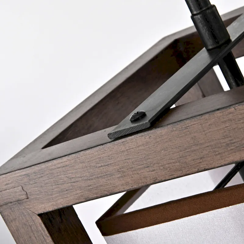 Alina 1 Light Antique Black Metal Natural Wood Fabric Shade Pendant Chandelier