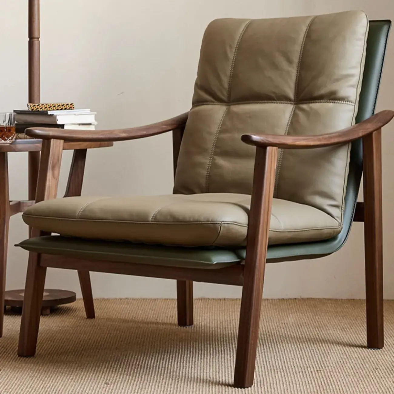 Scandinavian Green Genuine Leather Armchair