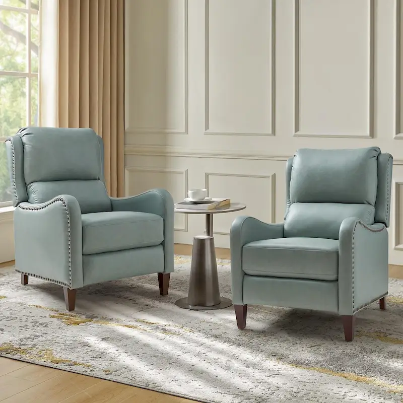 Brigida Modern Genuine Leather Nailhead Trim Recliner with Adjustable Footrest Set of 2 by HULALA HOME