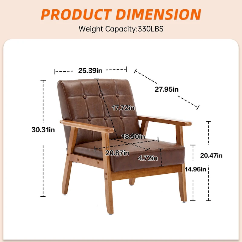 Linen/PU Upholstered Tufted Living Room/Bedroom Accent Chair With Wood Legs