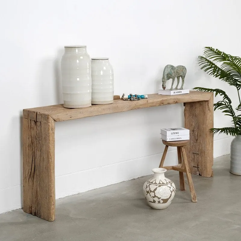 Approx.6-6.5ft Long Vintage Waterfall Console Table Weathered Natural Wood (Size And Finish Vary)