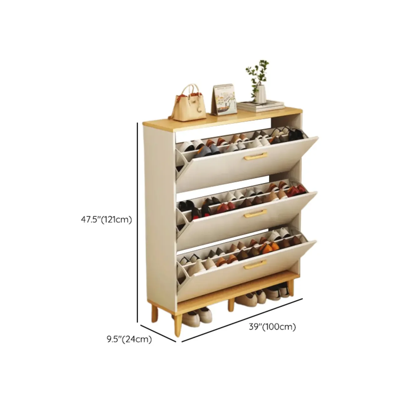 Entryway Modern Wood Shoe Cabinet with Flip-Out Drawer