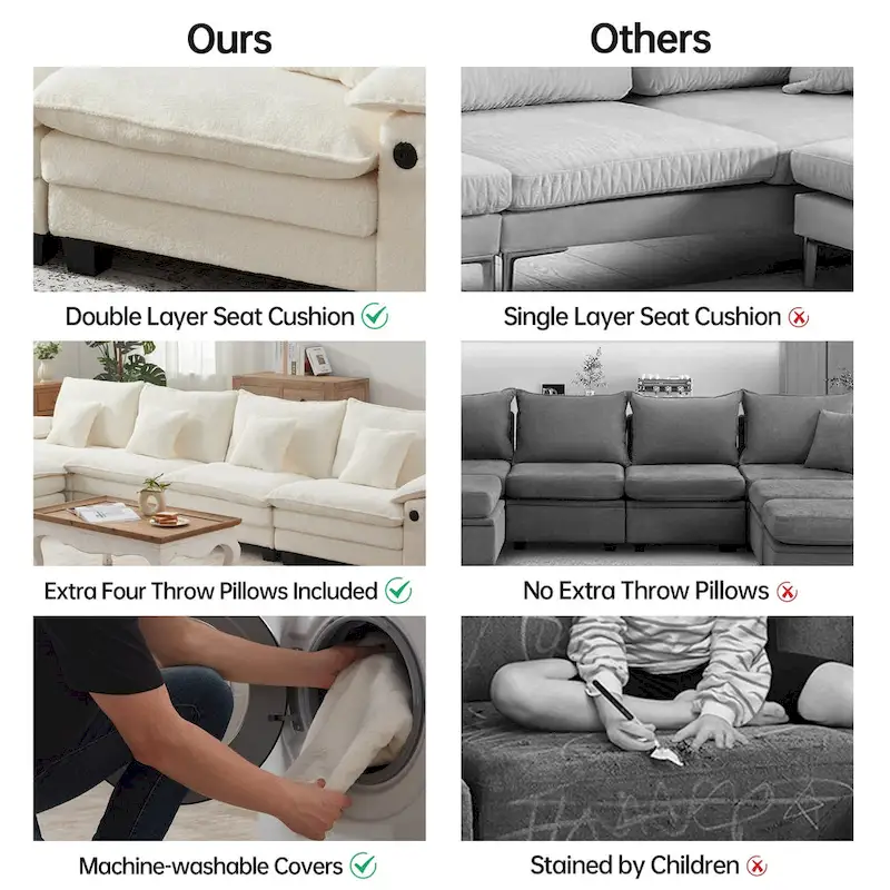 144 Modular Compression Sofa Set Convertible Sectional Sleeper Couch with 2 Ottomans