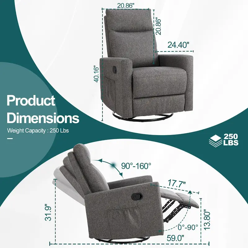Manual Recliner Chair with Swivel & Glide
