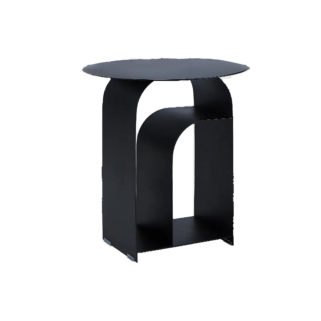 Industrial Narrow White Metal Bedside Table with Round Top