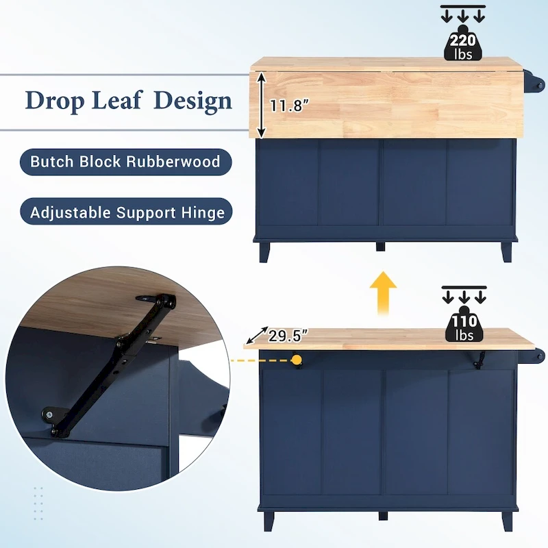 Farmhouse Kitchen Island Set with Drop Leaf Top and 2 Seatings