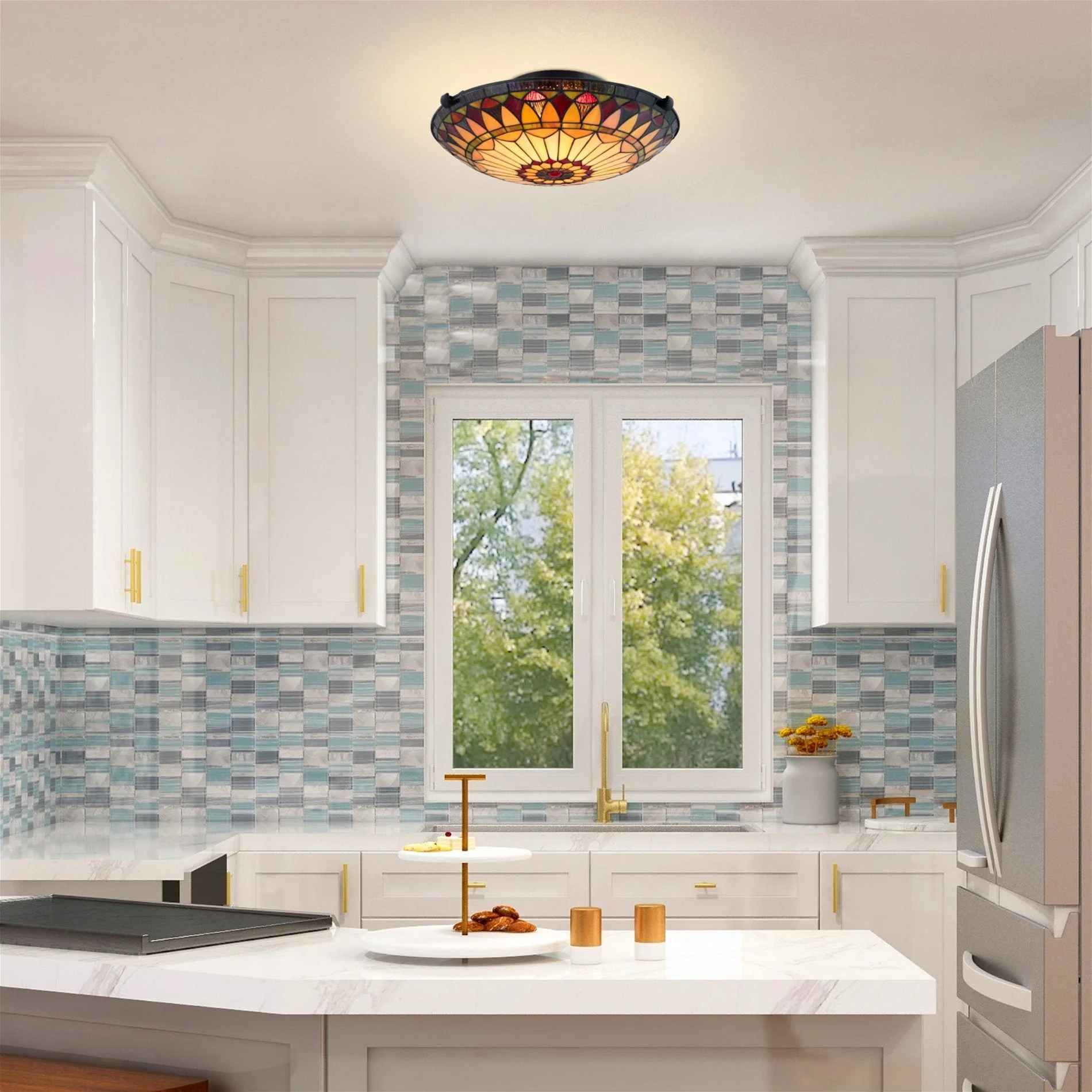 Mateo 16 2-Light Tiffany Glass Flush Mount Ceiling Light