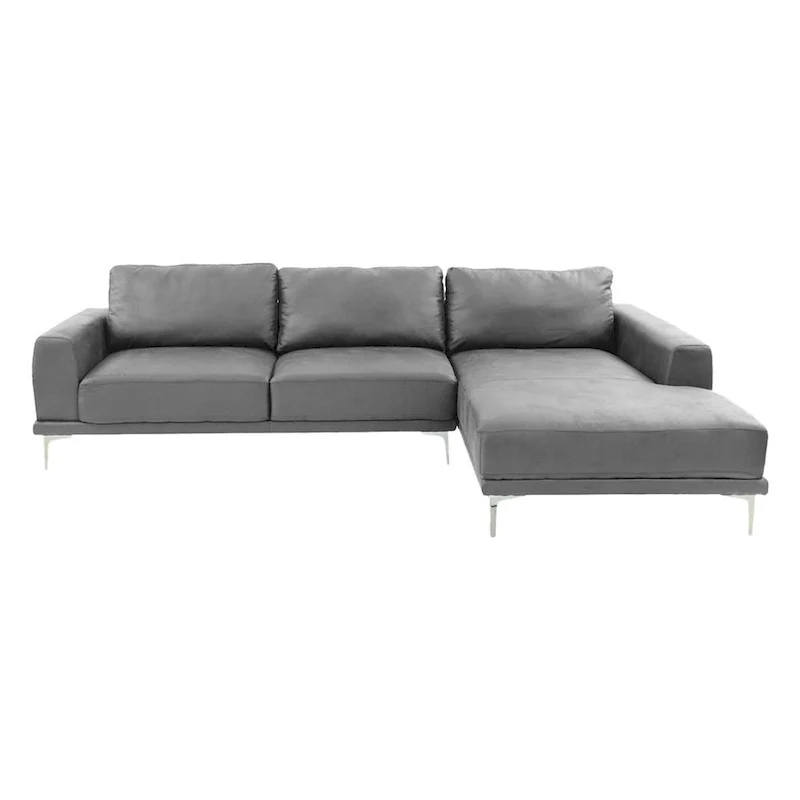 Kemy 2pc L Sectional Sofa Set w Chaise, Gray Faux Leather Upholstery