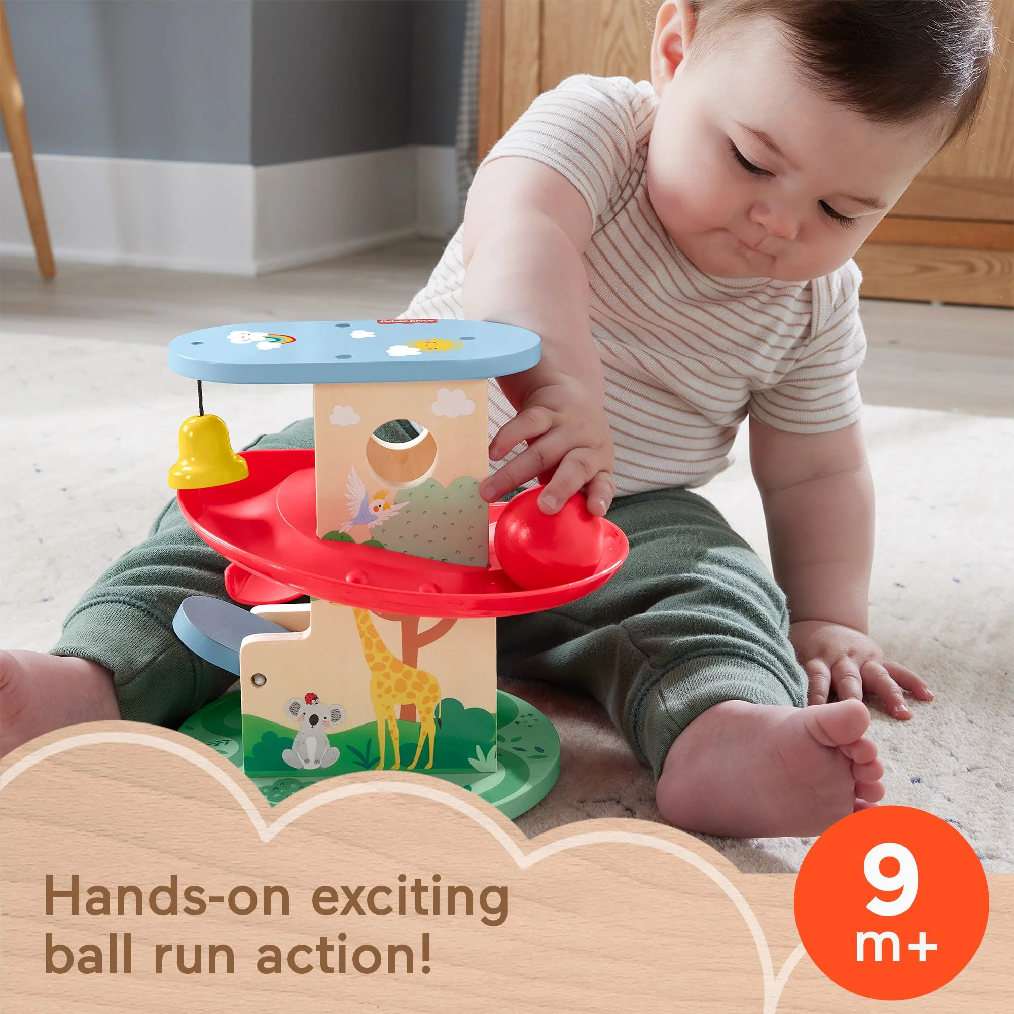 Fisher-Price Wooden Treehouse Ball Run Baby & Toddler Toy, 2 Wood Pieces