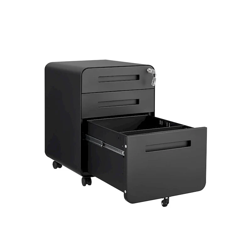 3 Drawer Mobile File Cabinet,Versatile Cabinet,5 Wheel Design Anti-Tilting Cold Rolled Steel Waterproof Moisture-Proof Black