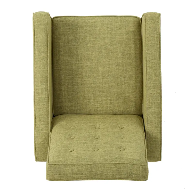 Green Fabric Mid-Century Upholstered Push Back Recliner with Footrest, Button-tufted Backrest, Beech Wood Legs