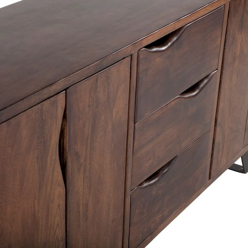 Acacia Wood Sideboard with Drawers & Cabinets – Walnut / Black, Single