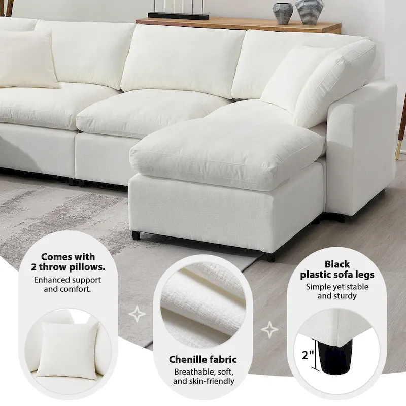 Modular Chenille Cloud Sofa Bed, Convertible U Shaped Sleeper Sofa