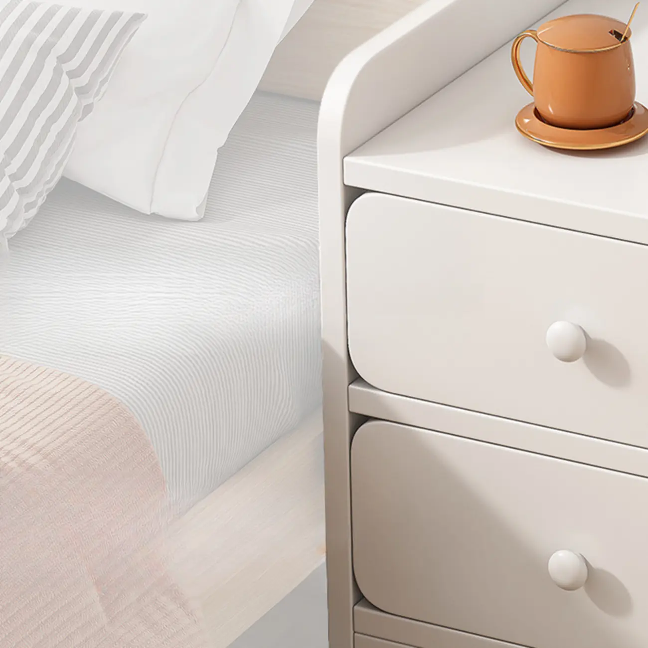 Simple White Natural Wood 2-Drawer Nightstand