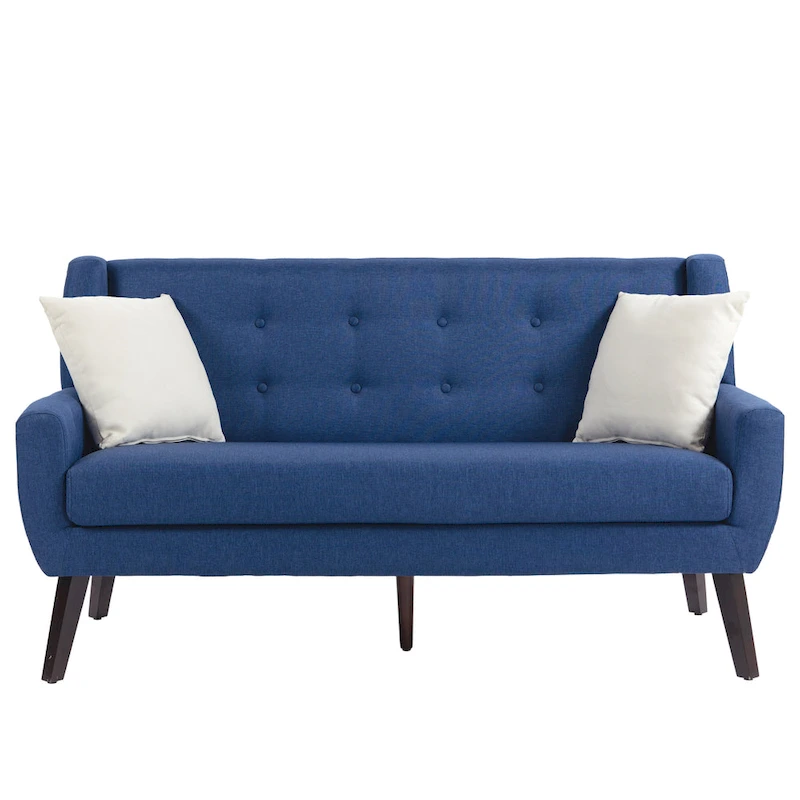 Modern Curved 63  Button Tufted Upholstered Loveseat with 2 Pillows