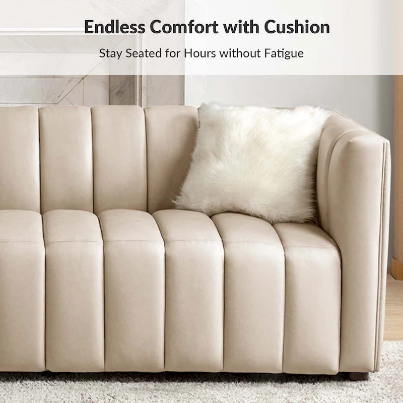 Olinto Modern Camel 83-Inch Genuine Leather Curved Couch with Channel Back by HULALA HOME