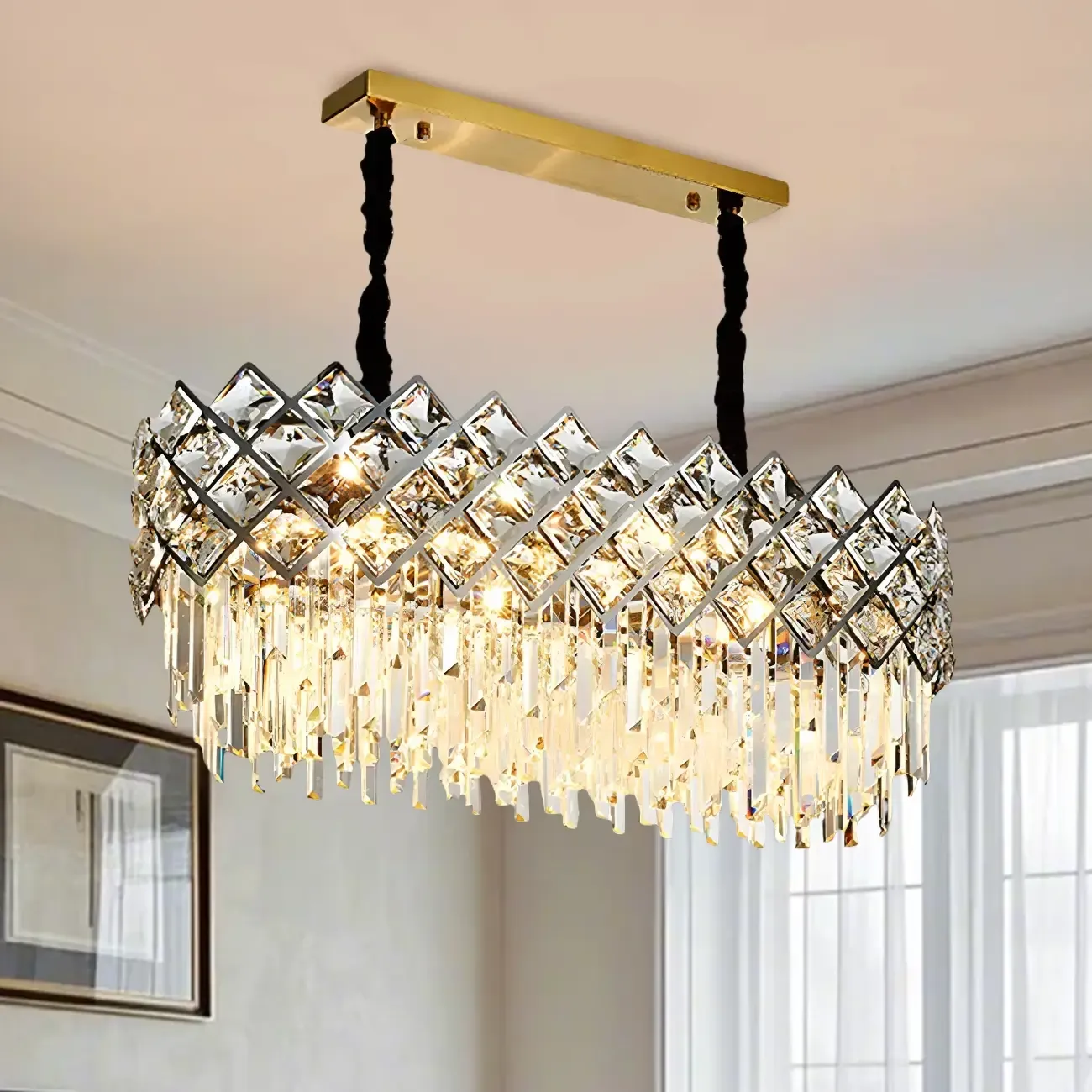 Kitchen Modern Crystal Oval Island Pendant Light