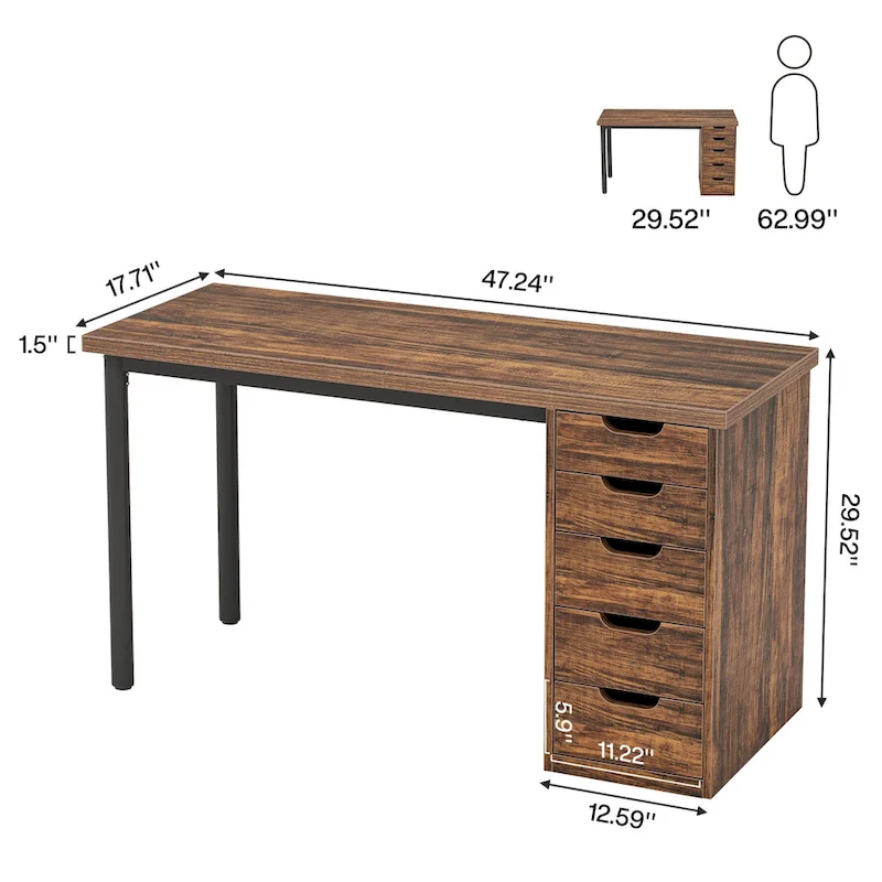 Modern Simple Computer Desk Study Writing Table with 5 Drawers