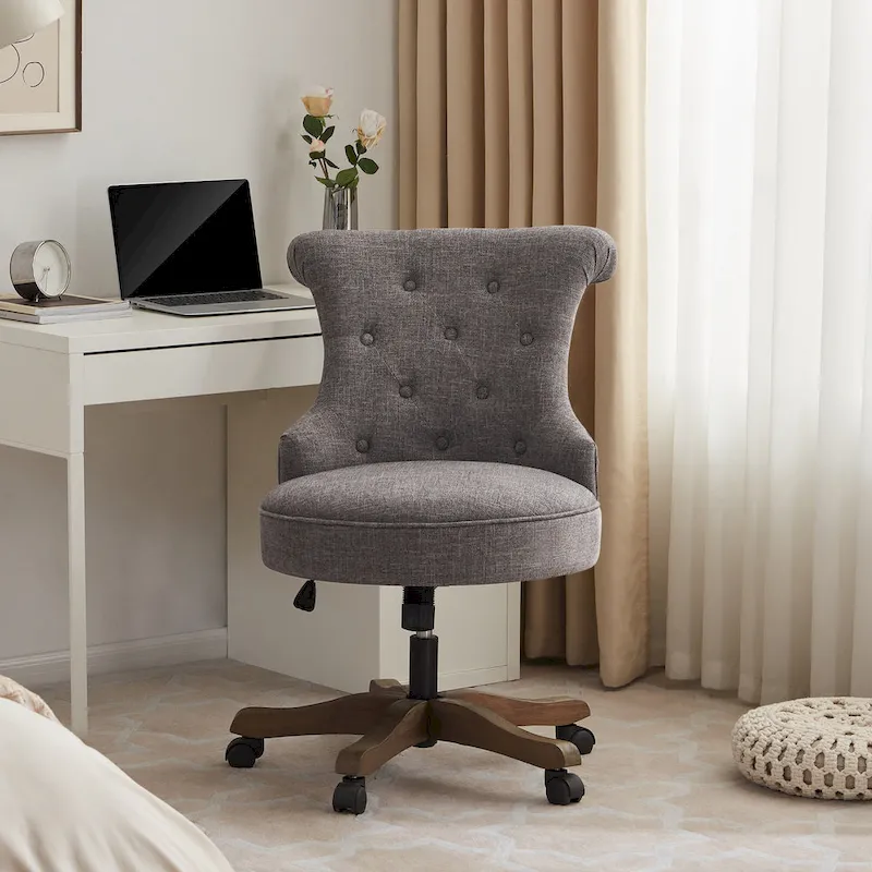 Office Chair with Wheels, Adjustable Height, Linen Fabric Upholstered Computer Desk Chair Swivel