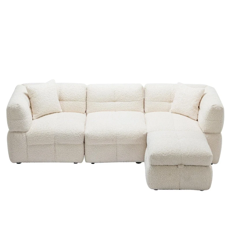 87.7 Sectional Sofa Cozy Teddy Fleece Fabric Sectional Sofa Couch