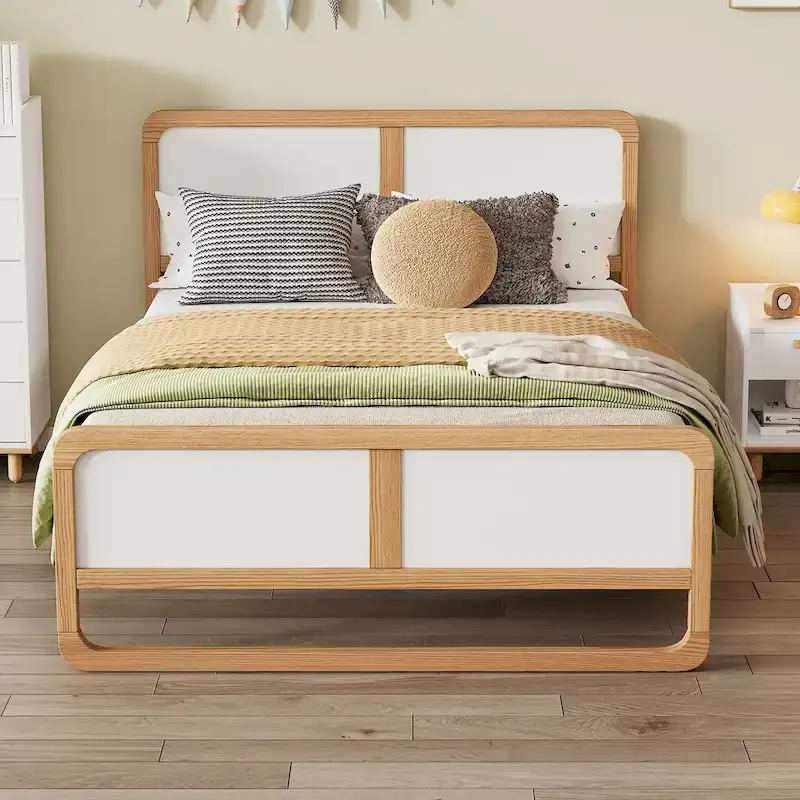 Modern Style Solid Wood Platform Bed for Kids, Teens, Adults