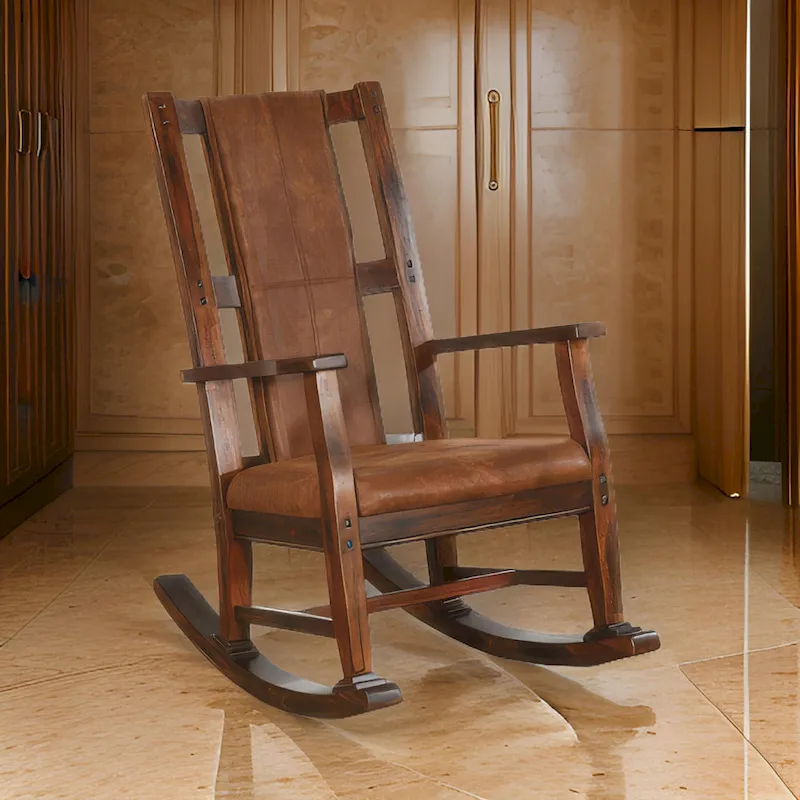 Odel Rocking Chair, Faux Leather Seat and Back, Dark Chocolate Brown