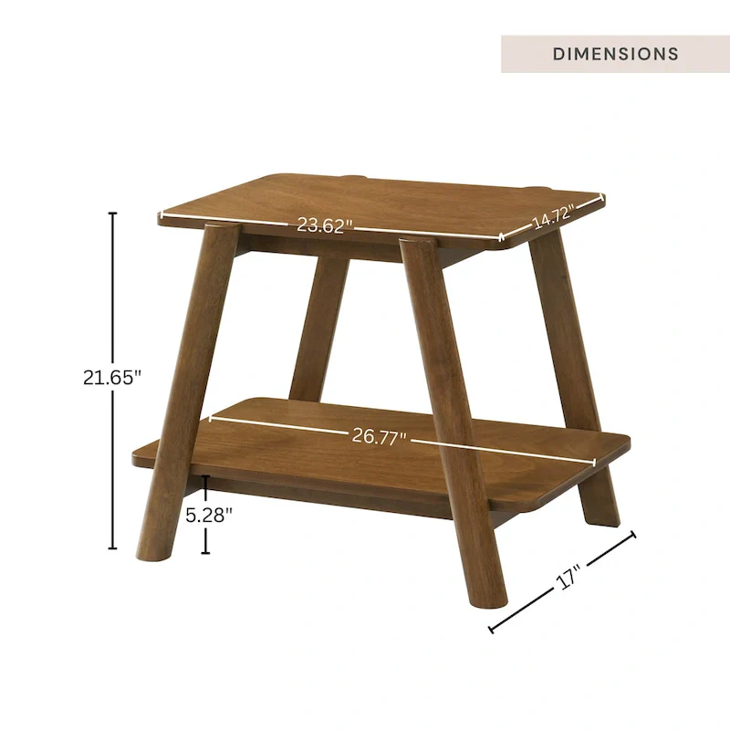 Mid-Century End Table - Wood, Sculptural Design, Storage Shelf, 26.77W x 21.65H
