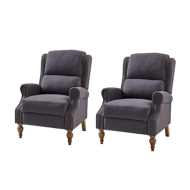 Traditional Roll Arm Manual Recliner with Solid Wood Legs