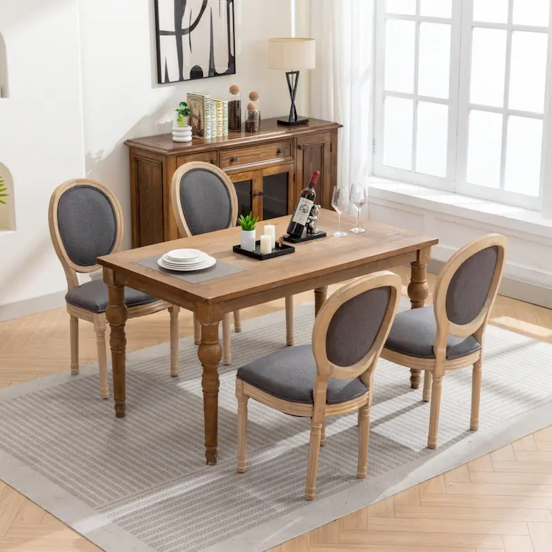 Solid Wood Dining Chair with Linen Upholstery, Set of 2