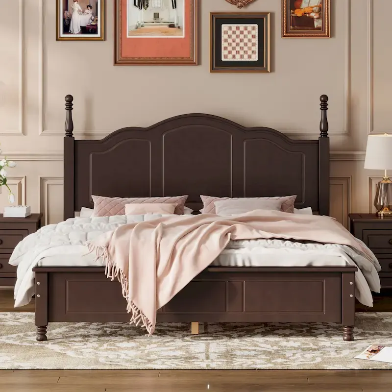 Queen Size Wood Retro Designed Platform Bed