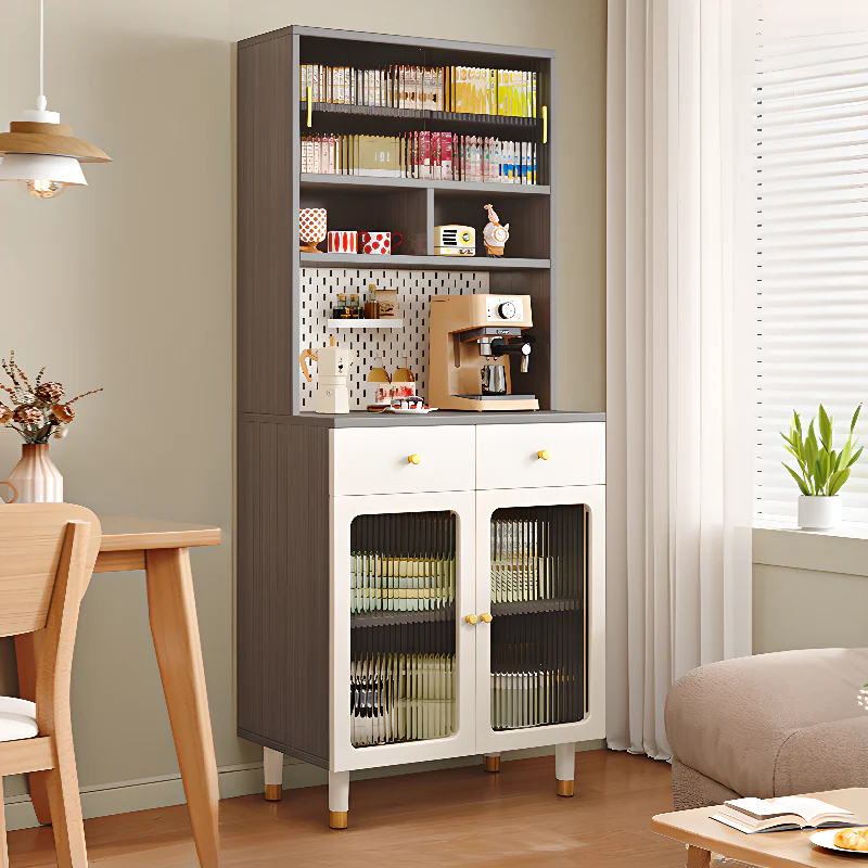 Freestanding Wooden Open Display Buffet Cabinet with Drawer
