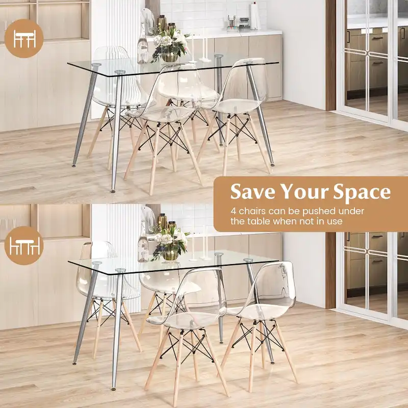 Costway 5 PCS Dining Table Set 51 Modern Rectangular Glass Table & 4
