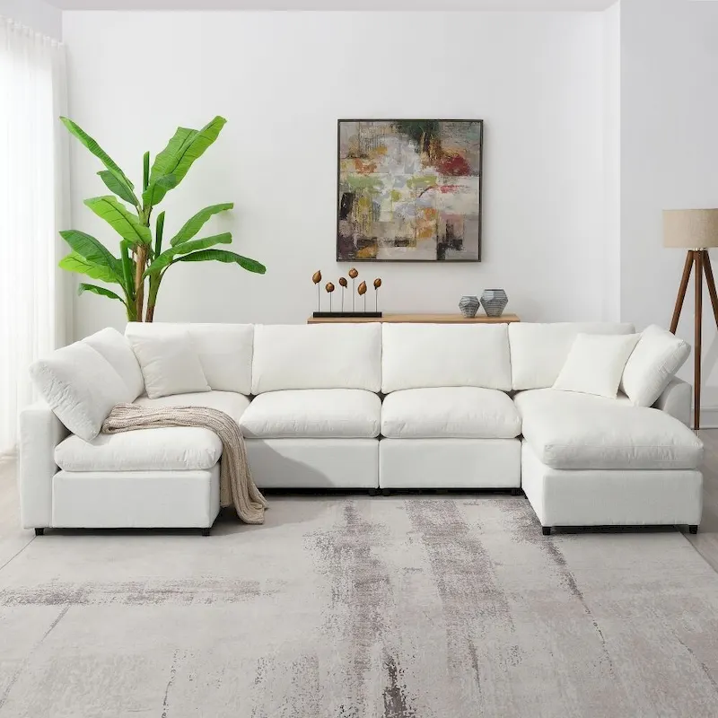 U Shaped Convertible Sectional Sofa with Ottoman