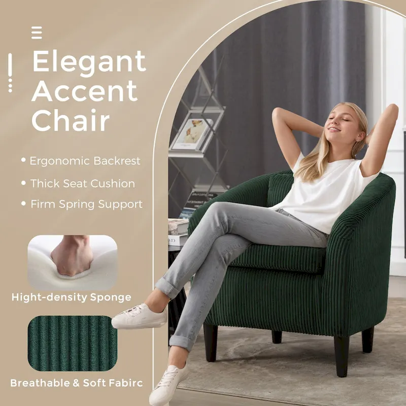 Emerald 24.8 Upholstered Barrel Chair with Wood Legs and Pillows