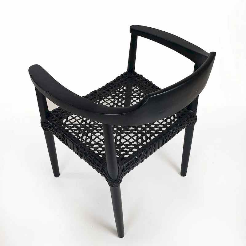 Erline Teak Wood Weaved Leather Seat Accent Chair Armchair