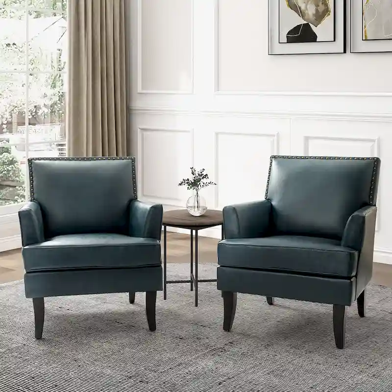 Nileus Modern Classic Polyester Accent Chair with Solid Wooden Legs Set of 2 by HULALA HOME