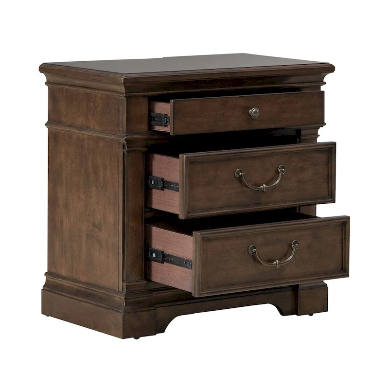 Arden Road Satin Cherry Bedroom Wood Nightstand with Charging Station