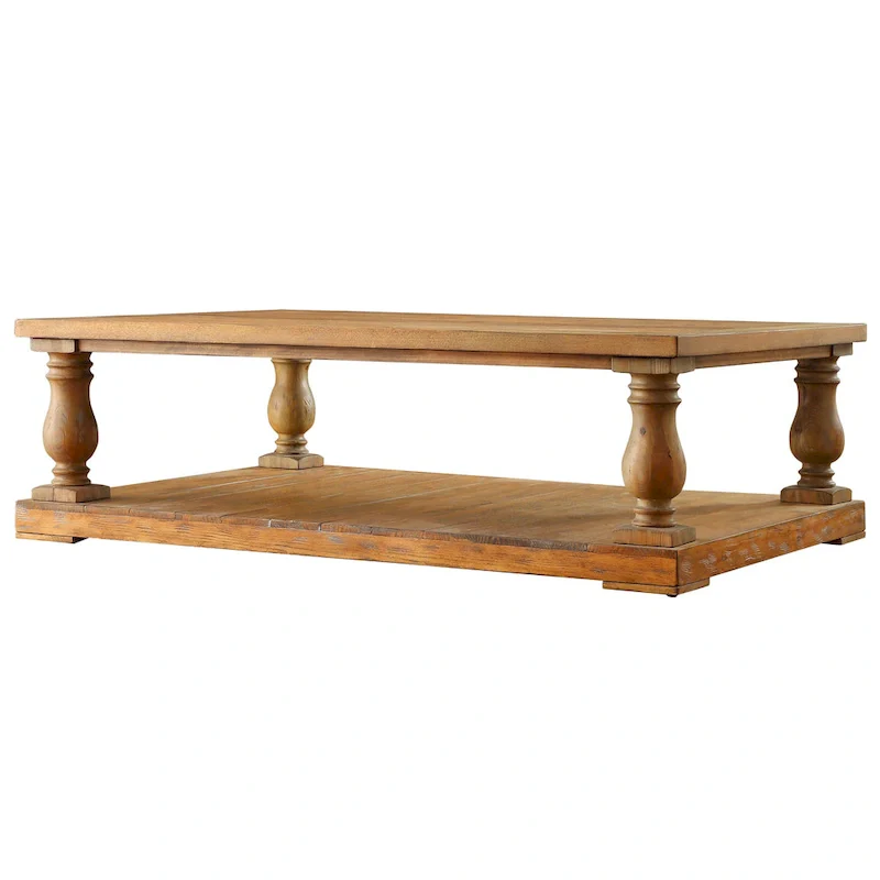 Tan 60-Inch Rustic Coffee Table with Baluster Legs