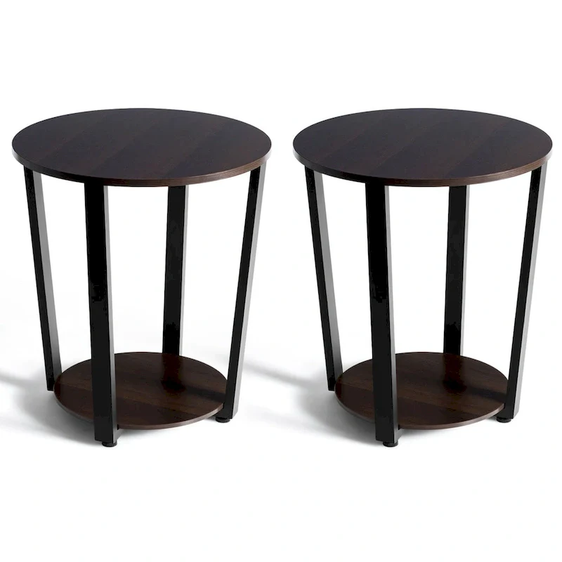 Costway Set of 2 Industrial End Table Sofa Side Table Nightstand Shelf