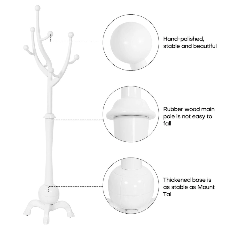 Tree-branch Rubberwood Freestanding Coat Rack with 8 Hooks - 24.5W x 70.87H