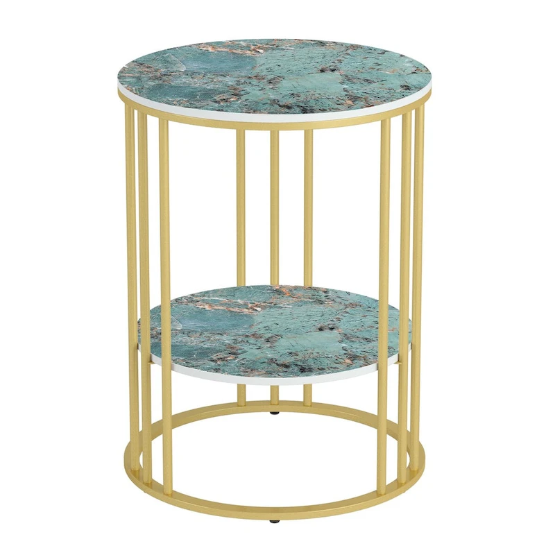 End Table 2-Tier Round Side Accent Table with Sintered Stone Tabletop - 15.7x15.7x21.3 inch