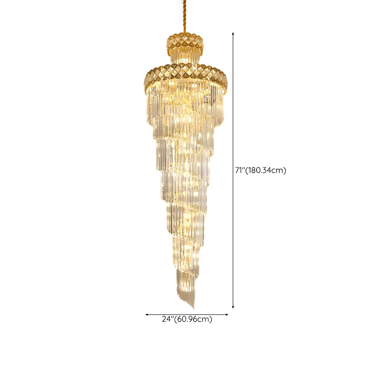 Luxurious Gold Spiral Crystal Round Tier Stairwell Chandelier