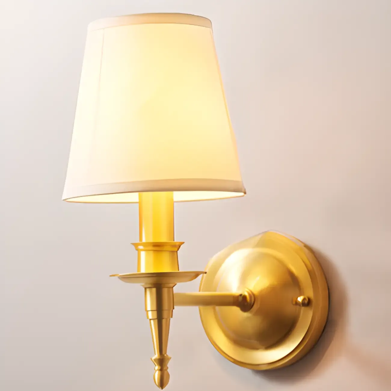 Traditional White Fabric Shade Golden Wall Sconce