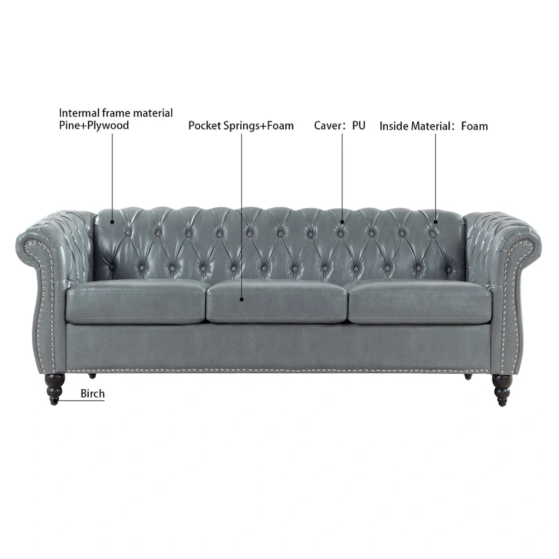 84.65 Rolled Arm Chesterfield 3 Seater Sofa