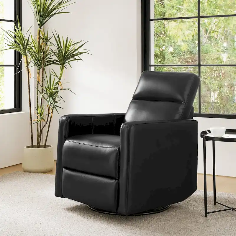 Josefa Modern Genuine Leather Swivel Rocker Recliner by Hulala Home